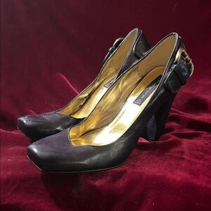 Steven By Steve Madden Black Leather Heels with Gold Accents